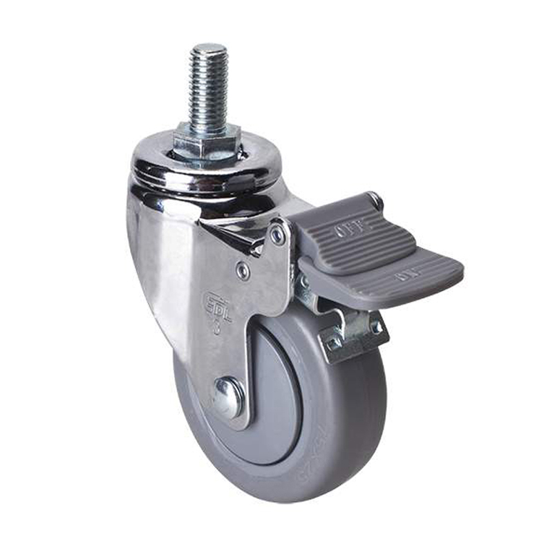 EDL Light 3'' 70kg Threaded Plastic Dual Brake TPE Caster 37243H-373-57