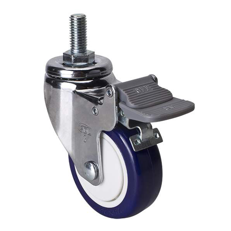 EDL Light 3'' 80kg Threaded Plastic Dual Brake TPU Caster 37243H-373-87