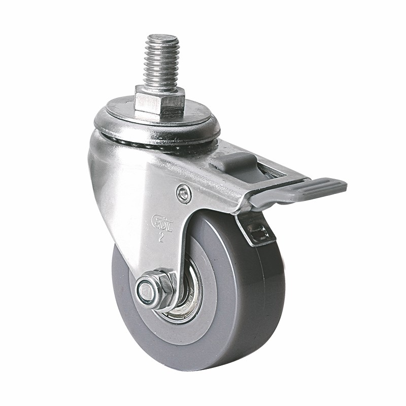 EDL Stainless Steel Mini 2'' 40kg Threaded Brake PU Caster S26742H-S262-76