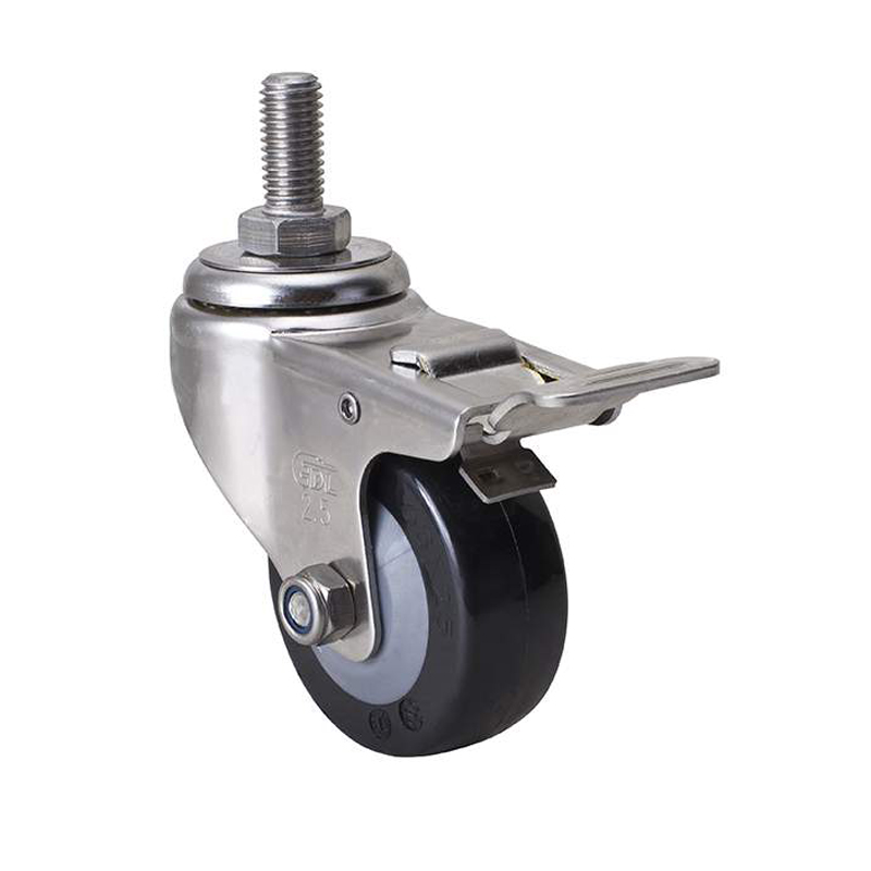 EDL Stainless Steel Light 2.5'' 60kg Threaded Brake PU Caster S347425L-S3425-64