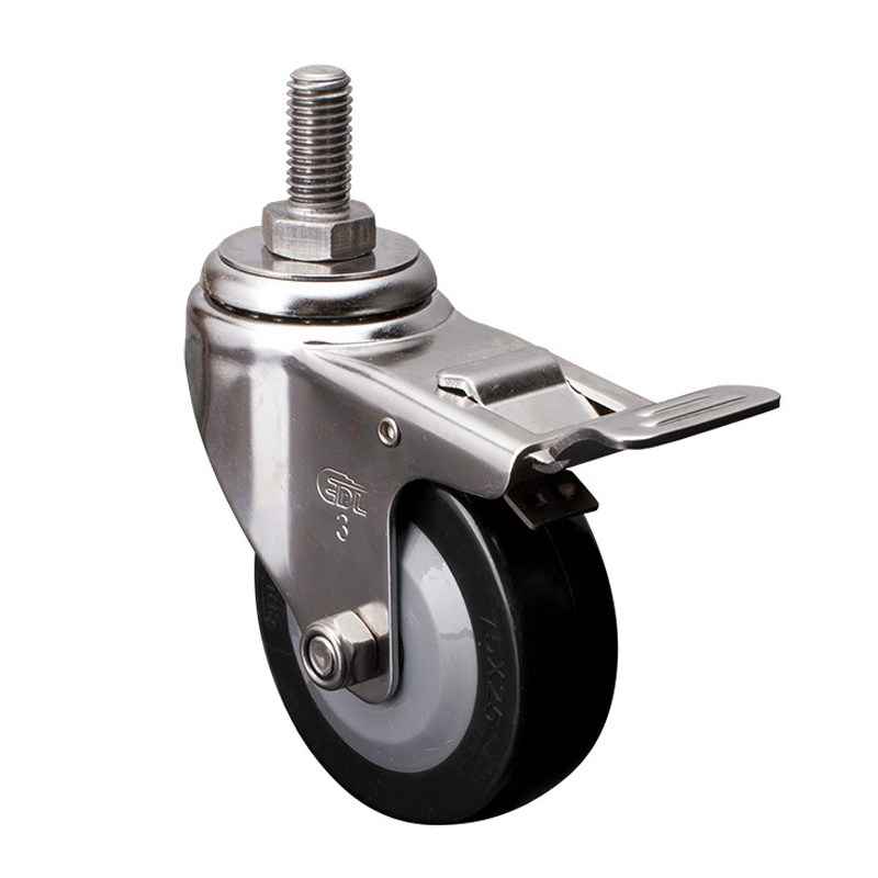 EDL Stainless Steel Light 3'' 60kg Threaded Brake PU Caster S34743L-S343-64
