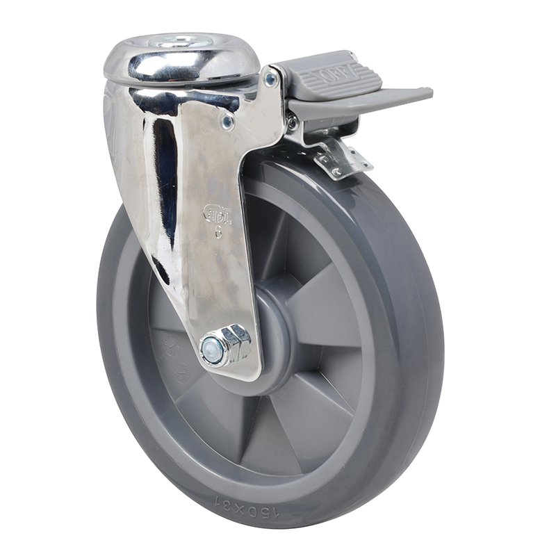 EDL Medium 6'' 130Kg Bolt Hole Plastic Dual Brake PU Caster 57286H-576-77