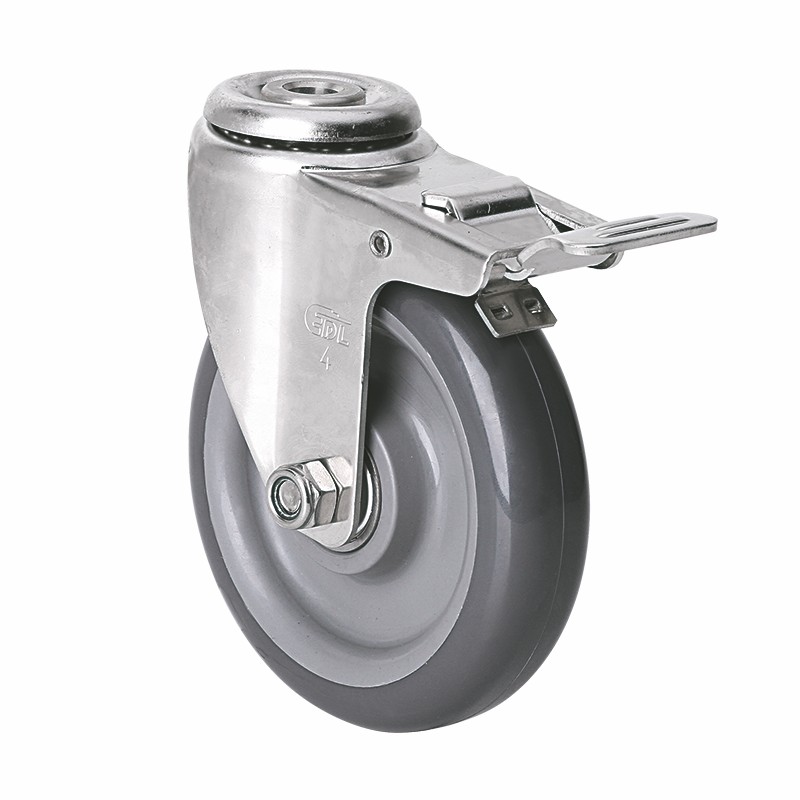 EDL Stainless Steel Light 4'' 70kg Bolt Hole Brake PU Caster S34784L-S344-76