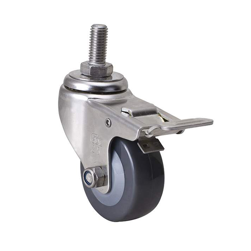 EDL Stainless Steel Light 2.5'' 70kg Threaded Brake PU Caster S347425L-S3425-74