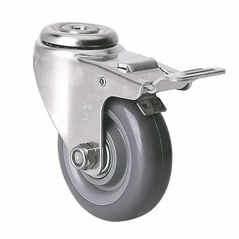 EDL Stainless Steel Light 3'' 70kg Bolt Hole Brake PU Caster S34783L-S343-76