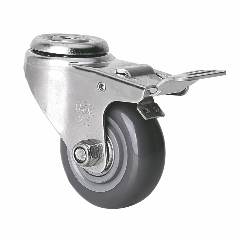 EDL Stainless Steel Light 2.5'' 70kg Bolt Hole Brake PU Caster S347825L-S3425-76