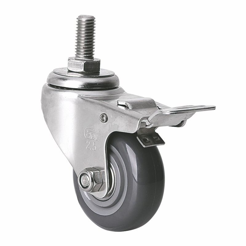 EDL Stainless Steel Light 2.5'' 70kg Threaded Brake PU Caster S347425L-S3425-76