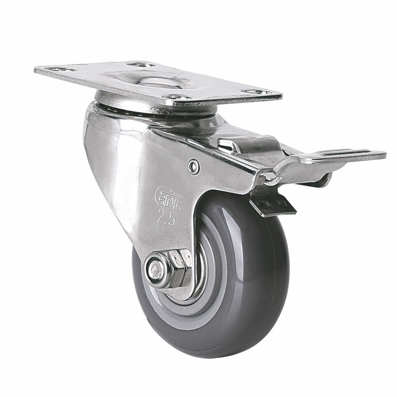 EDL Stainless Steel Light 2.5'' 70kg Plate Brake PU Caster S347225L-S3425-76