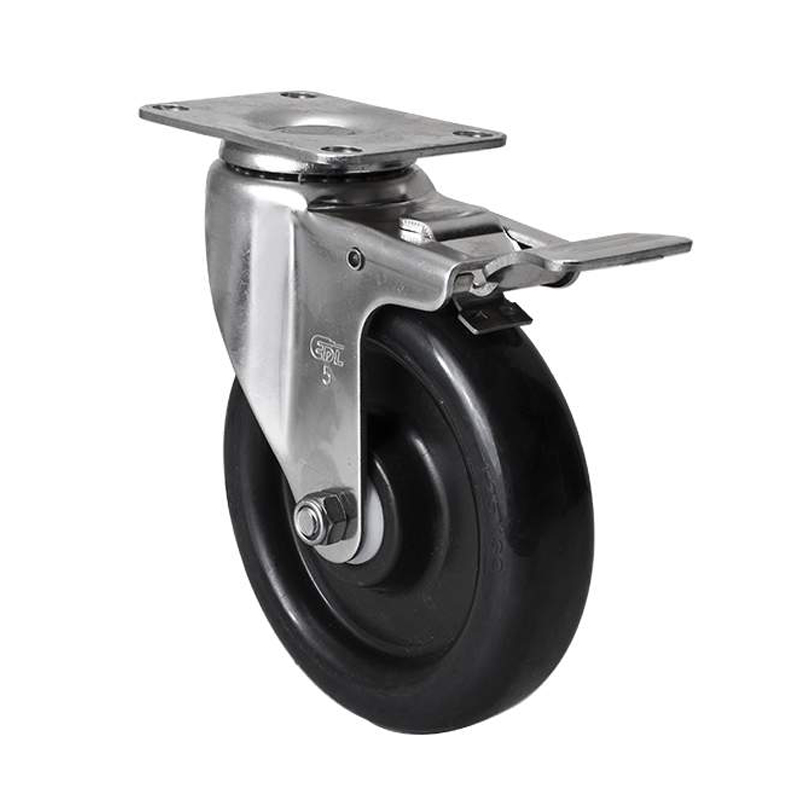 EDL Stainless Steel Medium 5'' 140kg Plate Brake PU Caster S54725L-S545-65