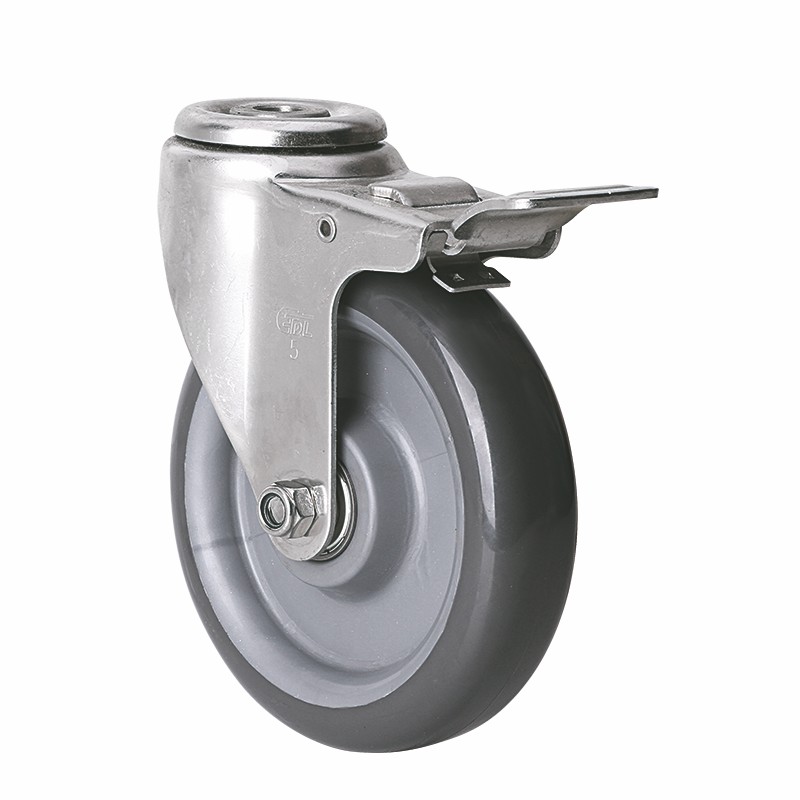 EDL Stainless Steel Medium 5'' 150kg Bolt Hole Brake PU Caster S54785L-S545-76