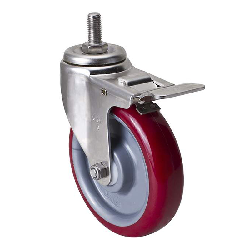 EDL Stainless Steel Medium 5'' 150kg Threaded Brake TPU Caster S54745L-S545-85