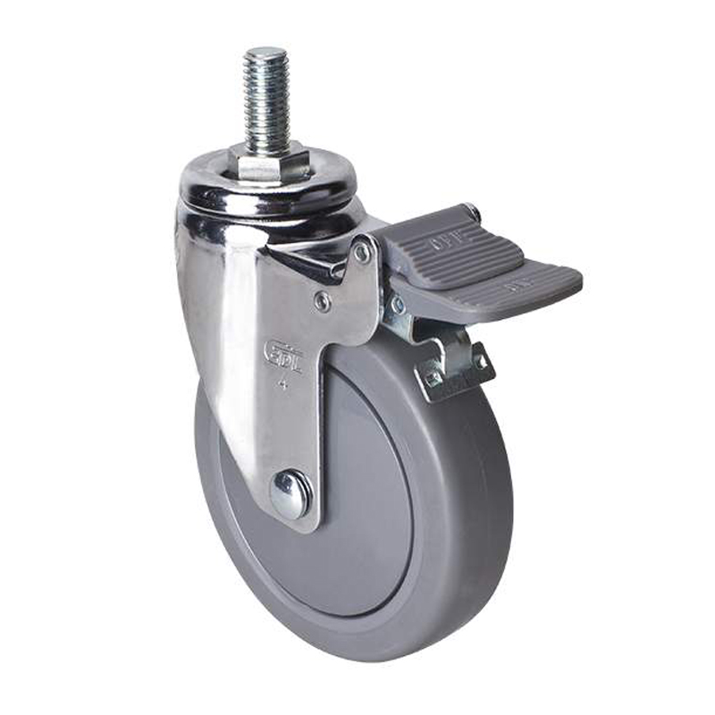 EDL Light 4'' 70kg Threaded Plastic Dual Brake TPE Caster 37244H-374-57
