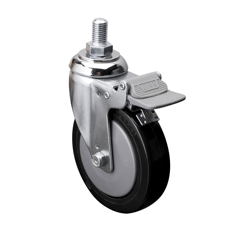EDL Medium 5'' 110Kg Threaded Plastic Dual Brake PU Caster 57145H-575-67