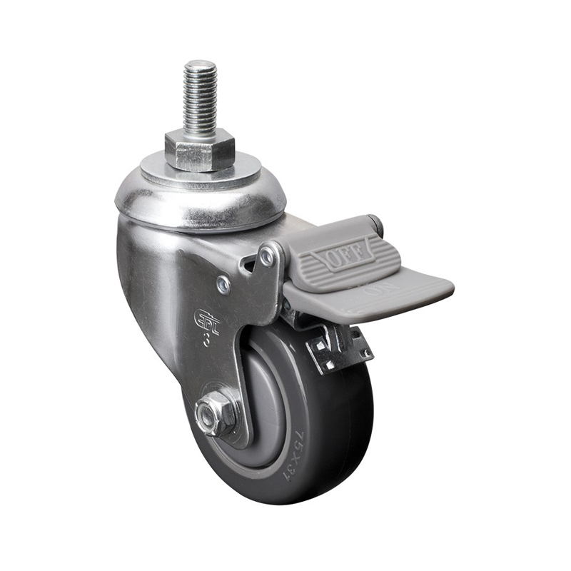 EDL Medium 3'' 130Kg Threaded Plastic Dual Brake PU Caster 57143H-573-77