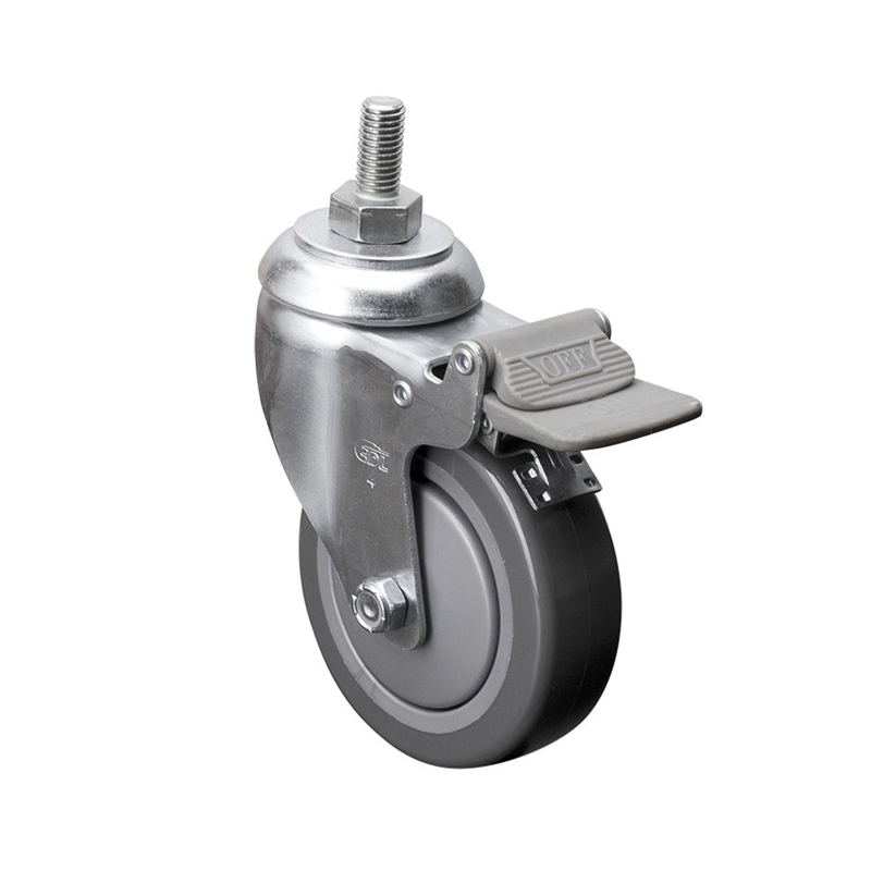 EDL Medium 4'' 130Kg Threaded Plastic Dual Brake PU Caster 57144H-574-77