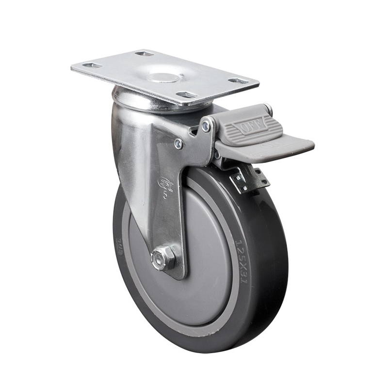 EDL Medium 5'' 130Kg Plate Plastic Dual Brake PU Caster 57125H-575-77