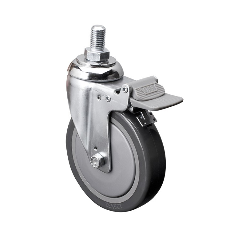 EDL Medium 5'' 130Kg Threaded Plastic Dual Brake PU Caster 57145H-575-77