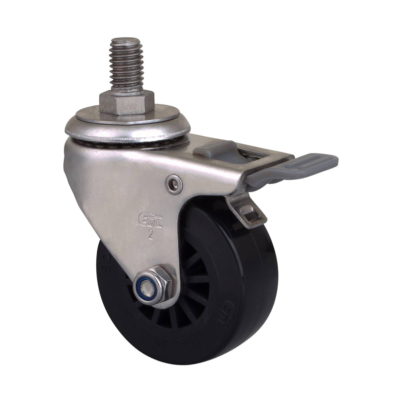 EDL Stainless Steel Mini 2'' 40kg Threaded Brake PU Caster S26742H-S262-63