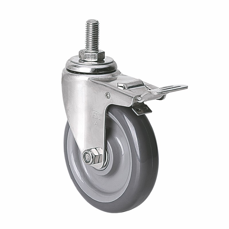 EDL Stainless Steel Light 4'' 70kg Threaded Brake PU Caster  S34744L-S344-76