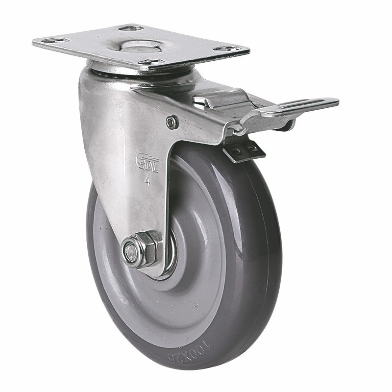 EDL Stainless Steel Light 4'' 70kg Plate Brake PU Caster S34724L-S344-76