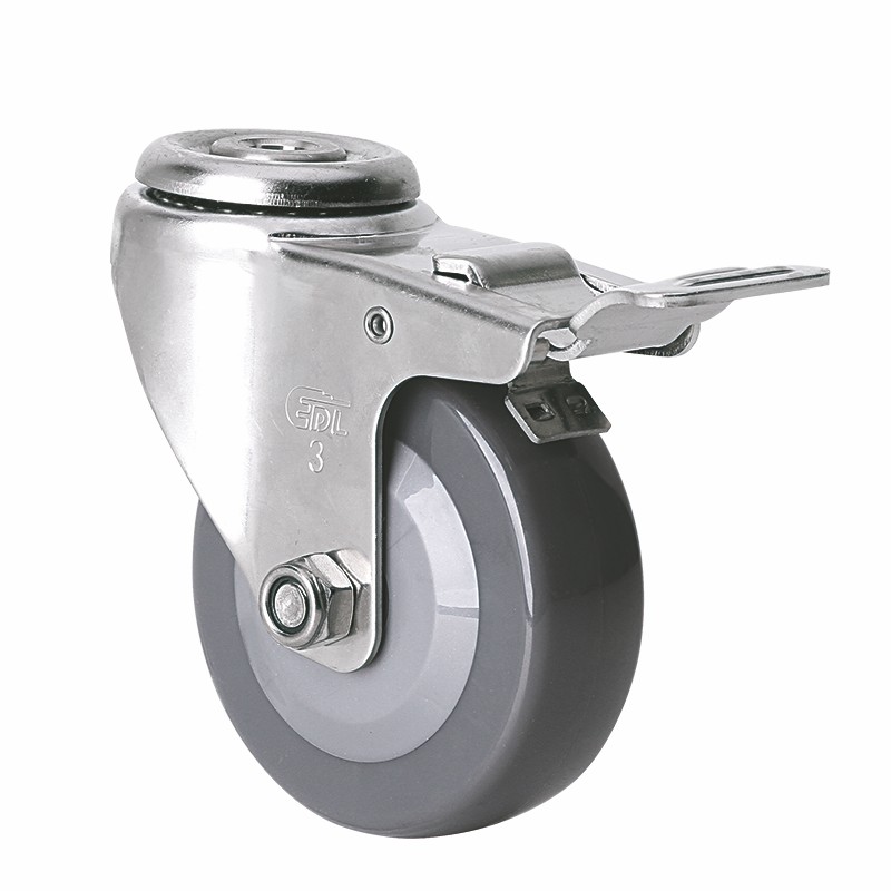 EDL Stainless Steel Light 3'' 70kg Bolt Hole Brake PU Caster S34783L-S343-74