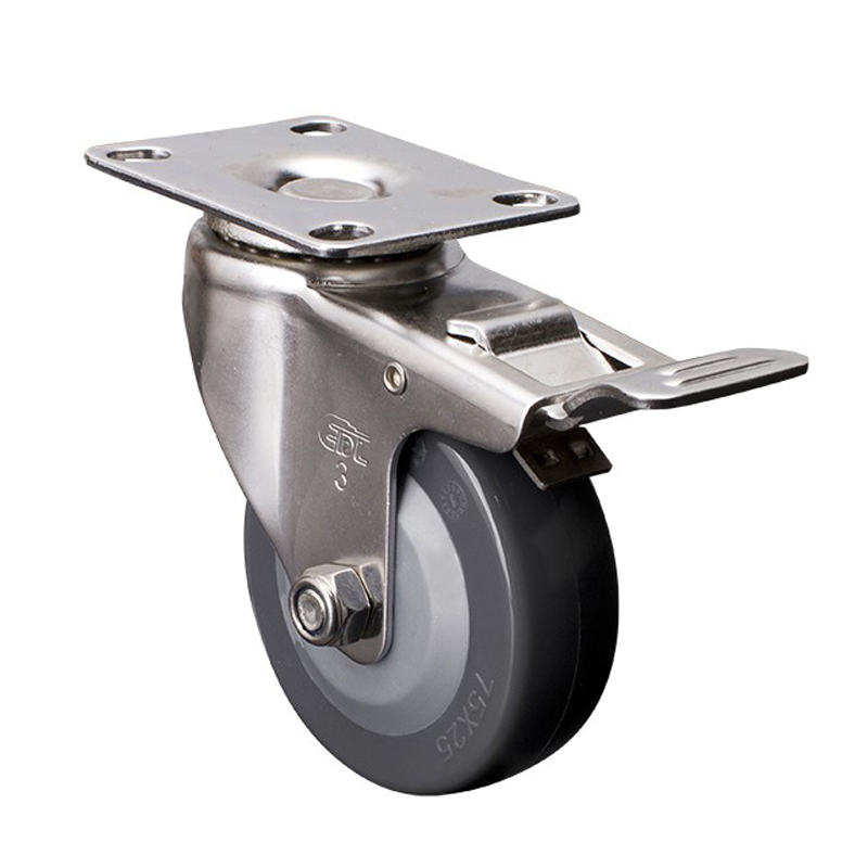 EDL Stainless Steel Light 3'' 70kg Plate Brake PU Caster S34723L-S343-74