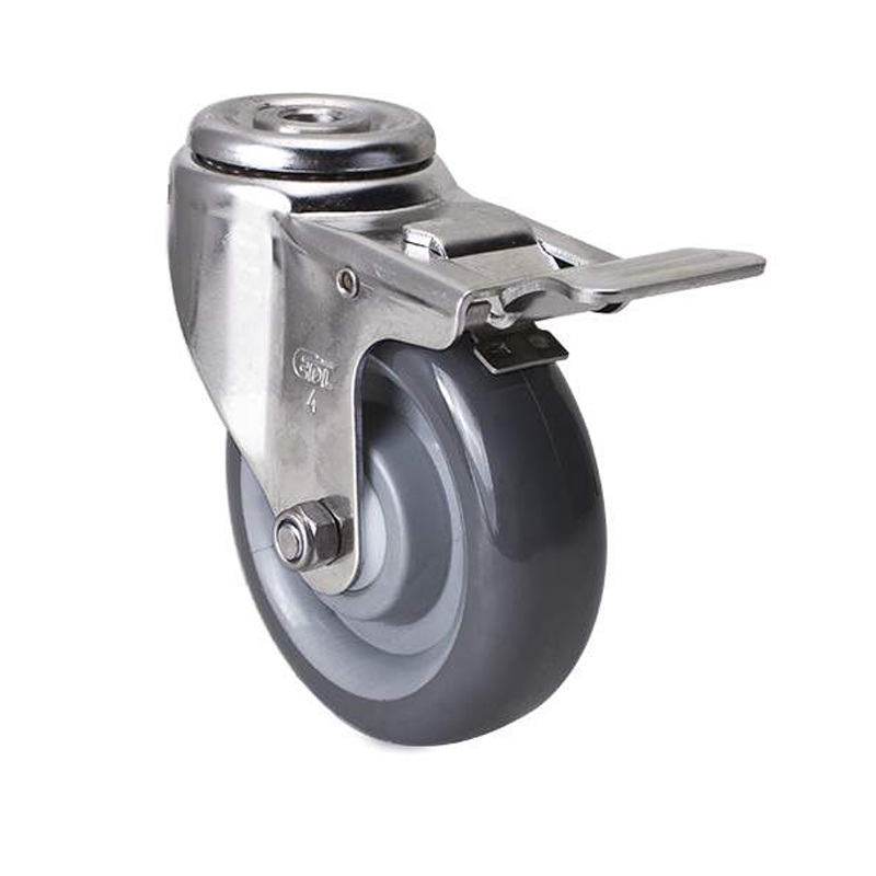 EDL Stainless Steel Medium 4'' 150kg Bolt Hole Brake PU Caster S54784L-S544-75