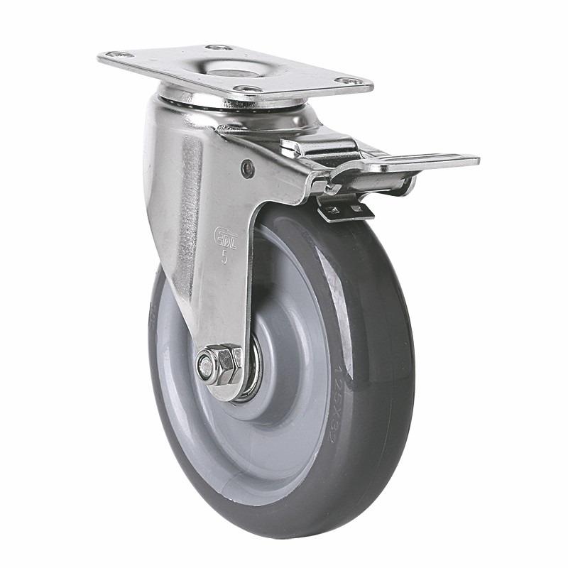 EDL Stainless Steel Medium 5'' 150kg Plate Brake PU Caster S54725L-S545-76