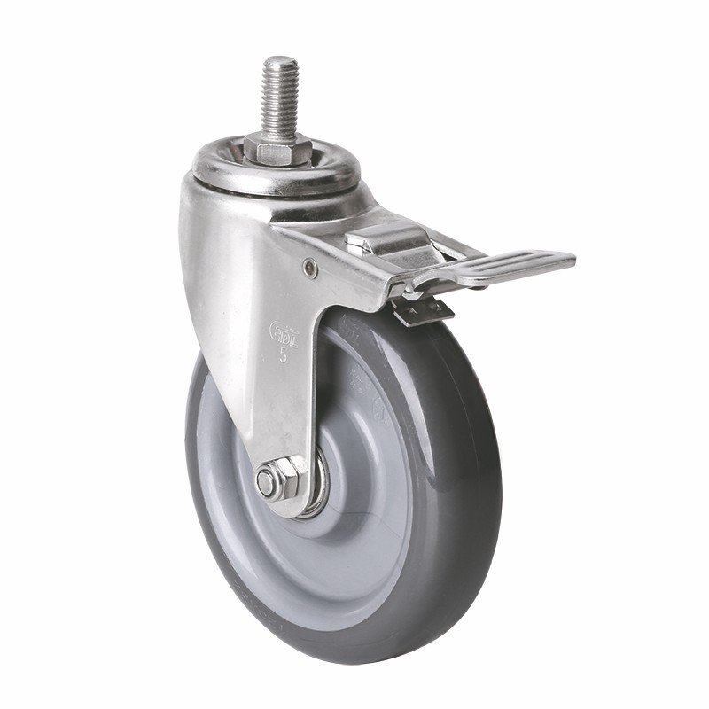 EDL Stainless Steel Medium 5'' 150kg Threaded Brake PU Caster S54745L-S545-76